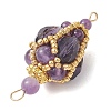 Bohemian Natural Amethyst Round with Glass Beaded Teardrop Links Connector Charms PALLOY-MZ01227-02-4