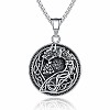 Vintage 304 Stainless Steel Viking Flat Round with Embossed Dragon Pendant Necklaces for Men WG12A6F-01-1