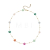 Brass & Glass Colorful Flower Link Chain Necklaces for Women NJEW-JN05454-4