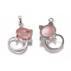 Cherry Quartz Glass Kitten Pendants G-L512-R03-2