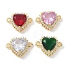 Brass Micro Pave Cubic Zirconia with Glass Heart Links Connector Charms KK-L268-017G-1