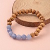 Round Wood Beaded Stretch Bracelets BJEW-JB02135-2