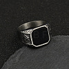 304 Stainless Steel with Natural Black Agate Finger Rings FS-WG06E27-22-1
