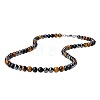 Synthetic Non-magnetic Hematite & Natural Tiger Eye & Obsidian Round Beaded Necklaces for Men YX5918-2-2