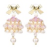 Naturla Shell Pearl Bell with Alloy Bowknot Dangle Stud Earrings EJEW-MZ00089-1