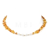 Natural Pearl Rice and Natural Amber Chip Beaded Necklaces NJEW-JN05883-2