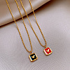 2Pcs 2 Colors 304 Stainless Steel Enamel Square with Heart Pendant Ball Chain Necklaces for Women WG91C7F-01-2