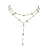 304 Stainless Steel Glass Flower Link Chain Double Layer Y Necklaces NJEW-JN06669-3