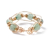 Round Natural Green Aventurine Braided Bead Finger Ring with Glass RJEW-JR00450-01-6