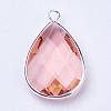 Silver Color Plated Brass Glass Teardrop Pendants GLAA-M006-A-16S-2