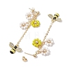 Spring Flower & Bees Alloy Enamel Dangle Stud Earrings EJEW-TA00498-4