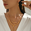 Vintage Brass Round Beaded Tassel Multi-layer Necklace & Earrings for Women JG6076-1