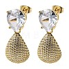 Brass Clear Cubic Zirconia Dangle Stud Earrings EJEW-A162-04G-4