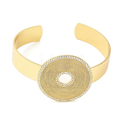Brass Micro Pave Clear Cubic Zirconia Flat Round Open Cuff Bangles for Women BJEW-M312-08G-1