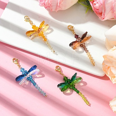 4Pcs 4 Colors Dragonfly Glass Pendant Decoration HJEW-TA00277-1