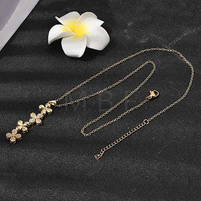 Brass Micro Pave Clear Cubic Zirconia 4 Clover Pendant Y Tassel Necklaces for Women NJEW-P350-02G-1