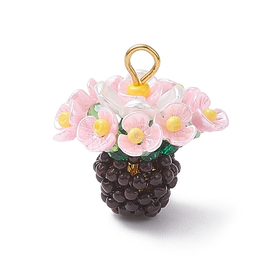 Resin Glass Seed Beaded Flower Pendants PALLOY-MZ01106-03-1
