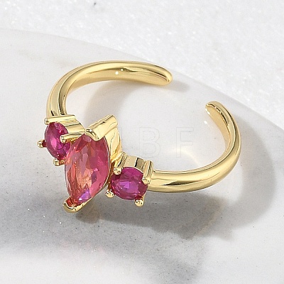 Brass Micro Pave Cubic Zirconia Cuff Open Rings for Women RJEW-L343-14G-1