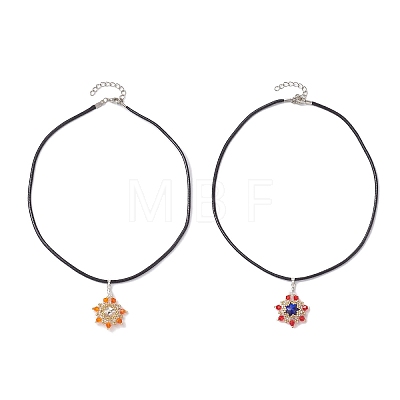 2Pcs 2 Styles Flower Glass Seed Beads Pendant Necklaces NJEW-MZ00047-1