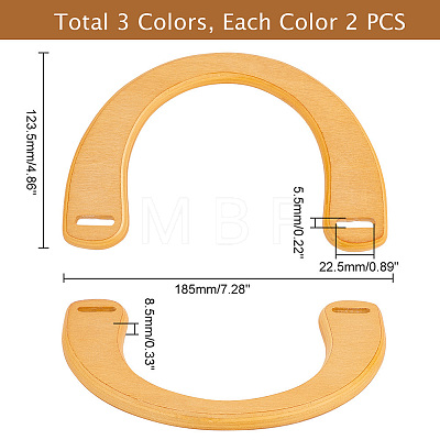   6pcs 3 Colors Dyed Wood Bag Handles WOOD-PH0002-50-1