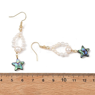 Shell Pearl & Abalone Shell/Paua Shell Beads Dangle Earrings EJEW-JE07314-1