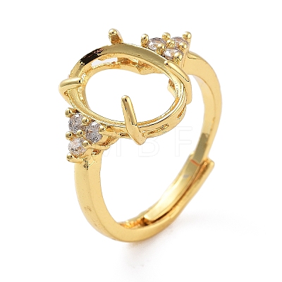 Rack Plating Oval Brass Micro Pave Cubic Zirconia Adjustable Ring Components KK-Q819-03G-1
