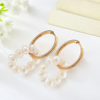  2 Pairs Natural Pearl Beaded Ring Dangle Hoop Earrings for Girl Women EJEW-NB0001-06-1