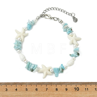 Shell Pearl & Synthetic Turquoise & Natural Larimar Beaded Bracelets for Women BJEW-JB14111-1