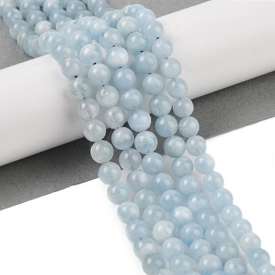 Natural Aquamarine Beads Strands G-P342-10-6mm-A-01-1