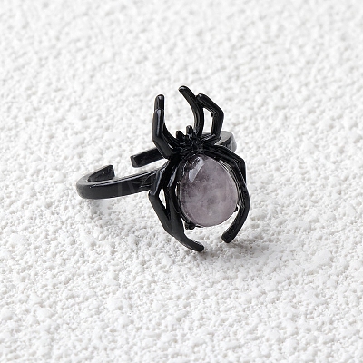 Natural Rose Quartz Spider Open Cuff Rings PW-WGC70E9-08-1