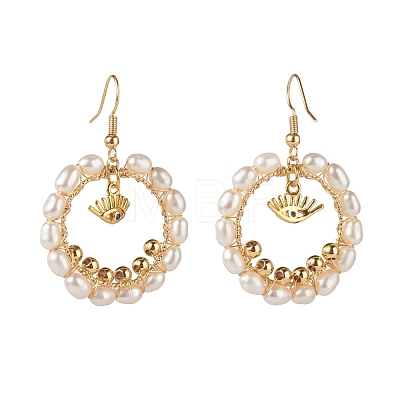 Pearl Beads Brass Dangle Earrings EJEW-JE04568-01-1