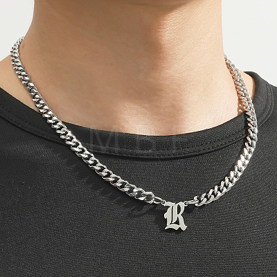 304 Stainless Steel Initial Pendant Cuban Link Chain Necklaces FS-WGB15F2-20-1