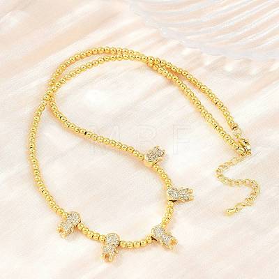 Brass Micro Pave Clear Cubic Zirconia Boy and Round Beaded Necklaces KK-CBA4547-14G-1
