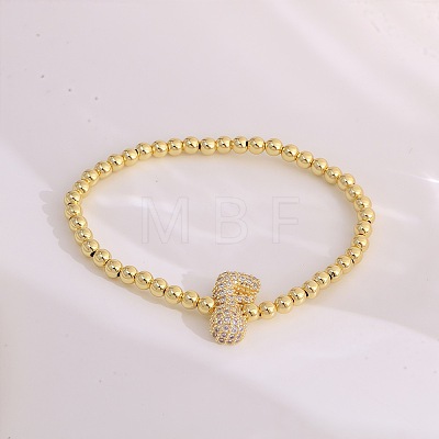 Brass Micro Pave Clear Cubic Zirconia Beaded Stretch Bracelets for Women FS-WGB95F4-27-1