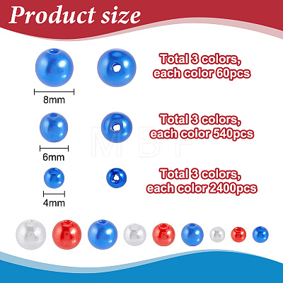 3000Pcs 9 Styles ABS Plastic Imitation Pearl Beads OACR-PH0004-81-1