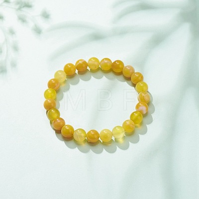 Natural Agate Round Beaded Stretch Bracelet BJEW-JB08396-1