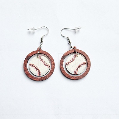 Sports Theme Wood Dangle Earrings FS-WGDC1DF-04-1
