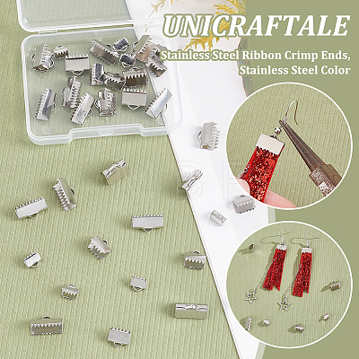 Unicraftale 304 Stainless Steel Ribbon Crimp Ends STAS-UN0007-72P-1