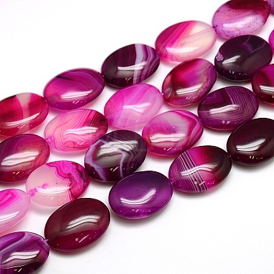 Natural Striped Agate/Banded Agate Oval Bead Strands G-L175C-M-1