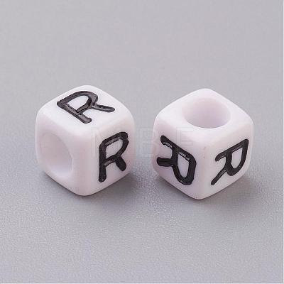 Letter R White Cube Letter Acrylic Beads X-PL37C9308-R-1