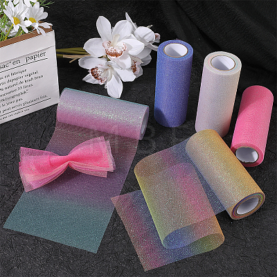 10 Yards Rainbow Color Polyester Tulle Fabric Rolls OCOR-WH0082-136E-1