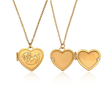 304 Stainless Steel Heart with Bank Beaver Magnetic Photo Locket Pendant Necklaces for Women WG4DFF0-01-1