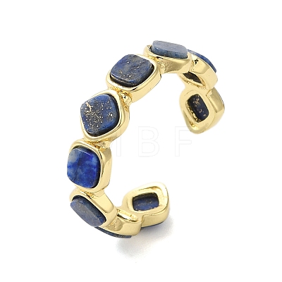 Square Natural Lapis Lazuli Open Cuff Rings RJEW-K272-02G-04-1