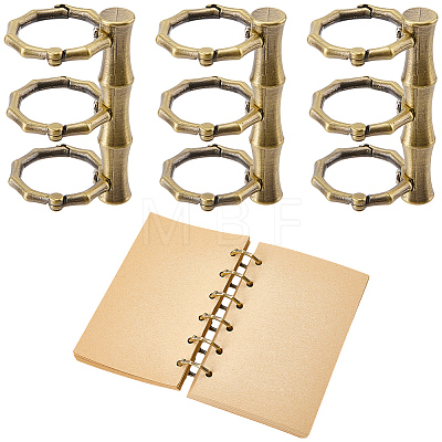 6-Ring Bamboo Stick Alloy Loose Leaf Book Binder Hinged Rings FIND-CP0003-97AB-1