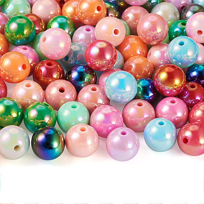 50Pcs UV Plating Rainbow Iridescent Acrylic Beads PACR-FP0001-05-1
