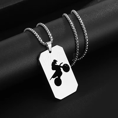 201 Stainless Steel Cut Out Motorcycle Medal Pendant Necklaces for Men WG4D072-02-1