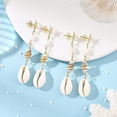304 Stainless Steel with Natural Pearl Beads Stud Earrings EJEW-JE07421-1
