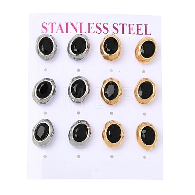 6 Pairs 304 Stainless Steel Pave Cubic Zirconia Stud Earrings SA-CBADCF0-04GP-03-1