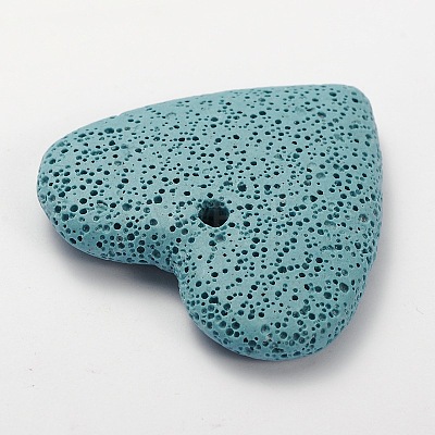 Synthetic Lava Rock Big Flat Heart Pendants G-O025-10D-1
