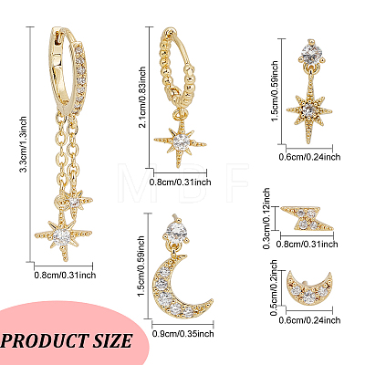 ANATTASOUL 2 Sets 2 Color Brass Micro Pave Cubic Zirconia Dangle Stud Earrings EJEW-AN0004-50-1